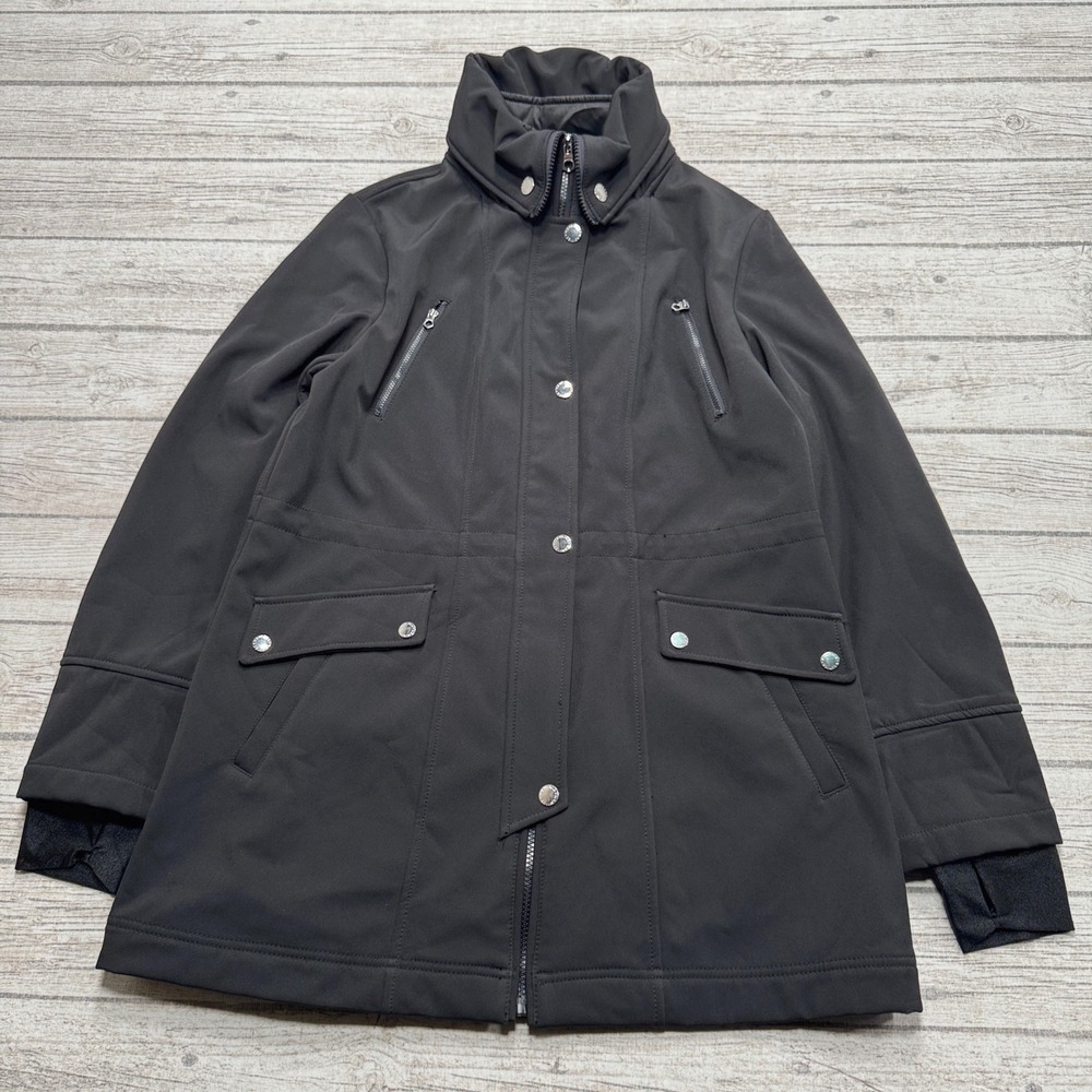 Nautica Jacket Women's Large Black Quilted Fleece Softshell Anorak Utility
